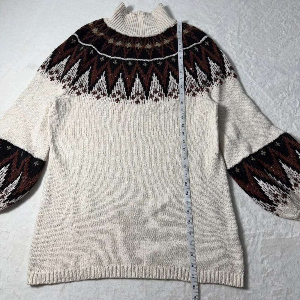 Free People Scotland‎ Mock Neck Fair Isle Sweater Mini Dress Sz S Balloon Sleeve